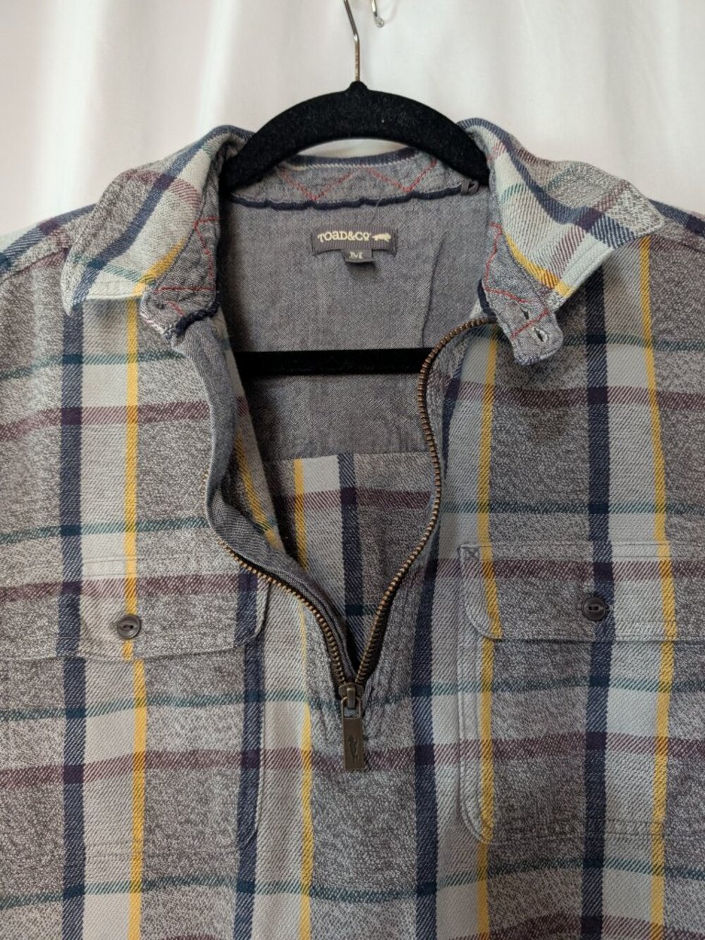 Toad&Co Ranchero Mens 1/4 Zip Plaid Organic Cotton Pullover Shirt Medium - Picture 5 of 11